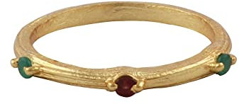 Anello a fascia singola in ottone placcato oro con onice verde tormalina rosa | Anello a fascia singola con doppia pietra preziosa gioielli Boho | 142105U, 7, Ottone, Gemma, Tormalina rosa, onice