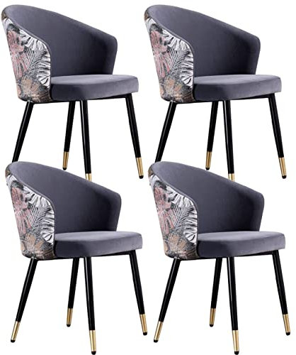 Chaises de Salle à Manger de Cuisine Chaises de Salle à Manger en Velours de Cuisine Ensemble de 4 fauteuils de Salon avec Pieds en Acier Noir Siège en Velours et dossiers de Broderie Chaise