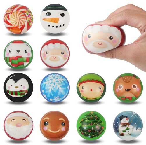 Anboor 12 Pcs Christmas Squishies Stress Balls Snowman Santa Kawaii Party Favors Stocking Stuffers Gifts Goodie Bag Fillers