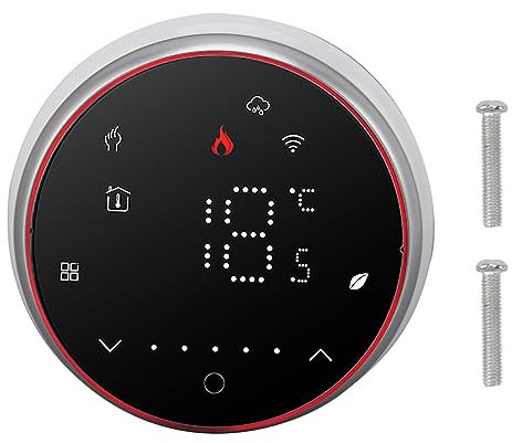 Intelligentes Thermostat, Runder Drahtloser Thermostat mit LED-Anzeige Hohe Genauigkeit WiFi Thermostat für Kessel Heizung (Schwarz)
