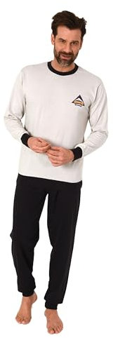 Normann Lässiger Herren Langarm Schlafanzug Homewear mit Bündchen Pyjama Hausanzug, Farbe:grau, Größe:58