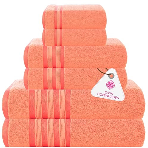 Casa Copenhagen Zero Twist, 6-teiliges Handtuchset aus 100% Baumwolle- Malibu-Pfirsich, 600 g/m², 2Bade, 2Hand und 2Waschlappen aus ägyptischer Baumwolle, ultraweiche Luxushandtücher für Badezimmer