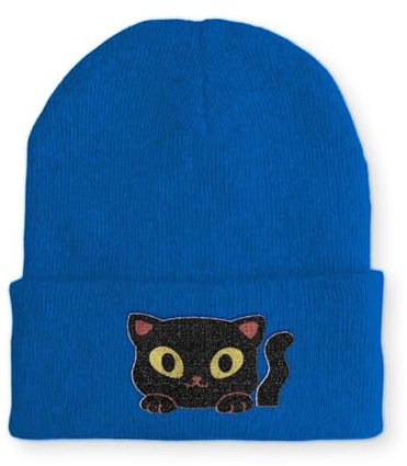 tshirtladen Mütze mit Stick Cute Cat Beanie Spruchmütze Strickmütze Wintermütze, Farbe: Blau