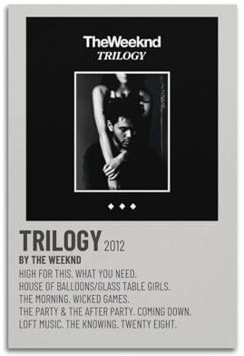 DATOZA Trilogy The Weeknd Poster Dekorative Malerei Leinwand Wandkunst Wohnzimmer Poster Schlafzimmer Malerei,Wandkunst Bilddruck Moderne Familienzimmer Dekor 12x18inch(30x45cm)