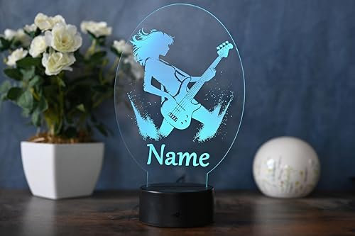 Optechvisual Personalisierte LED-Tischlampe für Bassgitarrenspielerinnen - Geschenk für Musikerinnen, Bassgitarre Dekor & LED-Beleuchtung