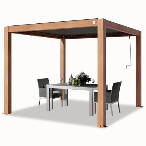 PRIMEYARD Pergola 3x3 m poteaux en Aluminium Aspect Bois avec Lames orientables en Aluminium pavillon