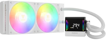 GAMDIAS CHIONE E4 240mm AIO Liquid CPU Cooler, Real-Time Digital Display Patented PWM Pump, 2 x 120mm Easy Cable Management Daisy Chained Fans w/ARGB Sync, Intel LGA 1851/1700/1200;AMD AM5/AM4, White