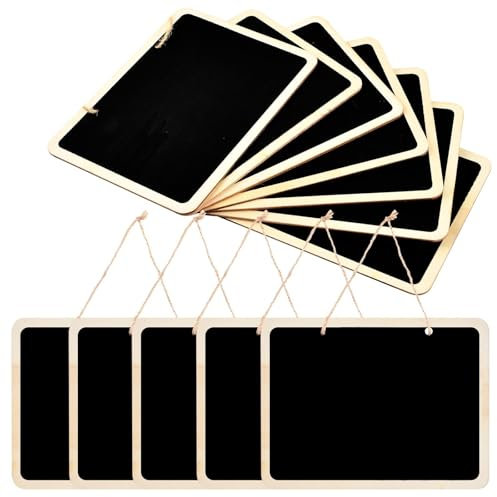 12 Pezzi Mini Lavagne da Appendere, 16 x 12 cm Piccola Lavagnetta Lavagna con Corda da Appendere, Doppia Faccia Lavagnette di Legno Bordo, Segni Tag Lavagna Nere per Camera Ufficio Casa