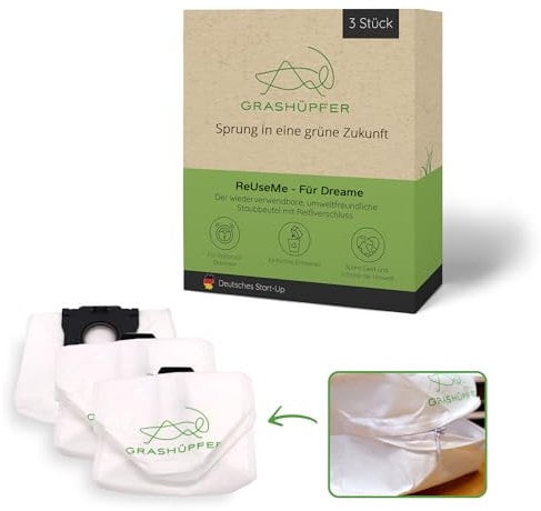 GRASHÜPFER® 3 Stück Wiederverwendbare Staubbeutel für DREAME und MOVA mit Reißverschluss für DREAME X40 Ultra, X50 Ultra, L10, L20, L40, L50 Pro Ultra, X30 Ultra, E30 Ultra, S20 sowie MOVA E30, P50