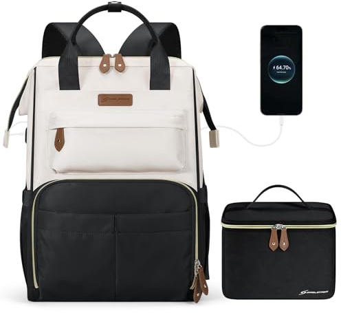 Maelstrom Travel Backpack for Women Men,Laptop Backpack Fits 15.6-17.3 Inch Laptop, Nurse/Work Bag with Insulated Lunch Box (Black-beige)