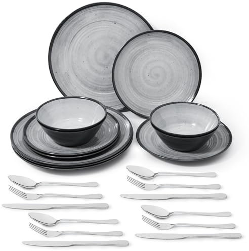 La Joventino 24PCS Melamin Geschirrset, Campinggeschirr Teller Set - Tafelservice für Outdoor & Indoor