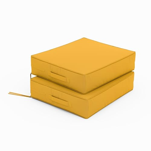 Tounosnt Patio Chair Cushions 18.5 X 16 X 4 Inch Waterproof Outdoor Seat Cushions for Patio Furniture, Outdoor Sofa Couch Pads with Ties & Handle, Set of 2, Yellow