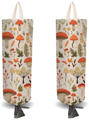 CRASPIRE 2 bolsa de Plástico con Forma de Hongo de Dibujos Animados con 4 ganchos Reutilizable para Montaje En Pared Resistente para Almacenamiento de Compras de Lona Impermeable Lavable Organizador p