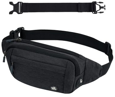 WATERFLY Bauchtasche Hüfttasche Herren Damen: Klein Gürteltasche Sport Bum Hip Bag Männer Frauen Waist Fanny Pack mit Verlängerungsgurt für Reise Wandern Hundetraining Outdoor Schwarz Grau