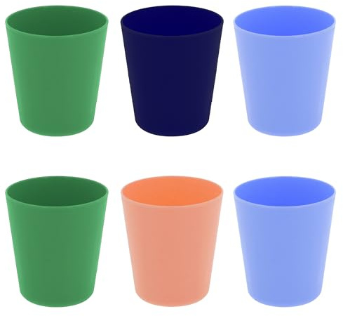 Cooke & Miller Plastic Tumblers Cups 6 Pack Multicoloured Small Drinking Cups Reusable Stackable for Everyday Kitchen Parties Picnics BBQ Camping Travel 250ml (Boys)