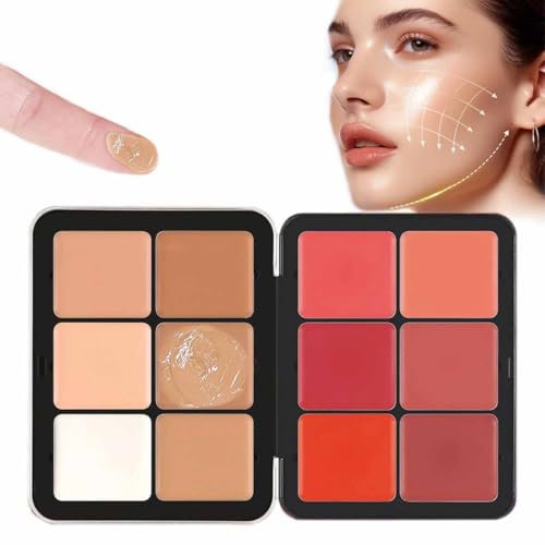 12 Colors Concealer Palette,Cream Blush Palette,Highlighter Blush Powder Makeup,2-In-1 Face Cosmetics,Cream Foundation Palette,Long-Wearing Full Coverage Makeup For Flawless Skin (E)
