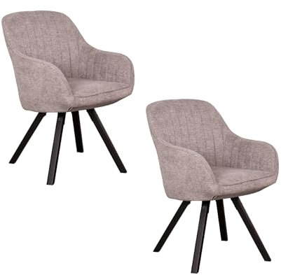MR. DEKO® Diningsessel Matera Mouse Grey Drehbar 2er-Set | HxBxT: 84x59x61 cm | Esszimmerstühle mit Holzbeinen | Polsterstuhl mit Armlehnen | Küchenstuhl, Polsterstuhl, Drehstuhl Wohnzimmer Esszimmer