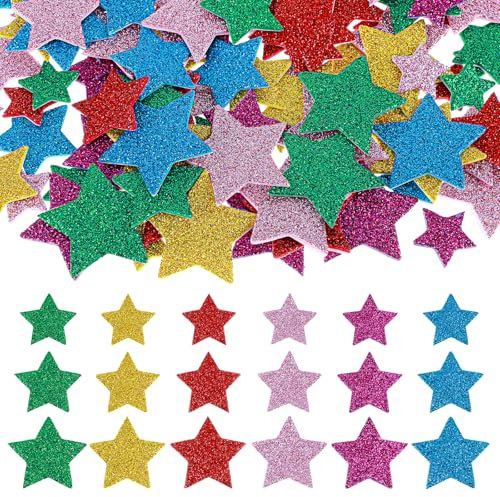JIYIN 270 Stück Sterne Moosgummi Sticker, Sticker Sterne Glitzersticker Selbstklebend Moosgummi Aufkleber Glitzer für Kunsthandwerk Sammelalben DIY Dekoration Bunte (3 Größen)