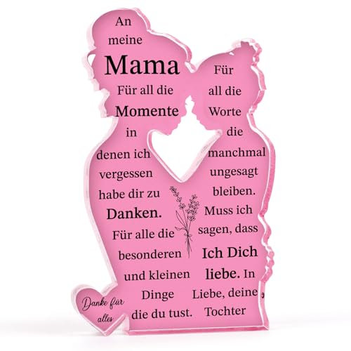 MEJOSER Mutter Tochter Geschenk Acryl Schild Geschenke für Mama Weihnachtsgeschenke Mütter Muttertag Geburtstagsgeschenk Geburtstag Weihnachten Tischdeko zum Aufstellen (von Tochter)