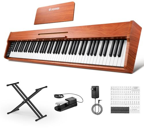 Donner DEP-1S Piano Digital de 88 Teclas Sensibles a la Velocidad, Teclado Eléctrico Portátil para Principiantes con Bluetooth, 128 Sonidos y 8 Canciones Demo, Incluye Soporte, Pedal y Adaptador de Co