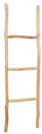 Biscottini Escalera toallero baño 110 x 4 x 33 – Escalera decorativa de madera – Escalera toallero de bambú – Escalera de madera para colgar toallas – Escalera toallero de pared de metal