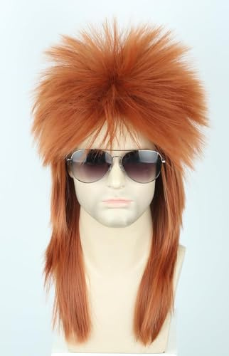 Topcosplay Mullet Wigs for Men 80s Mullet Wig Black Punk Metal Rocker Retro Wig Adults Halloween Costume Accessory
