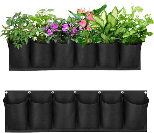 JWTRSVTY 2PCS Bolsas De Cultivo De Plantas, Jardin Vertical Pared Bolsas, 6 Bolsillos Colgante Bolsas Cultivo Plantas, Bolsa Colgante Plantar Fresas, Bolsa Maceta Vertical, para Fresas Tomates Flores