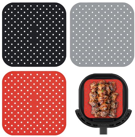 LUMOOM 3 tappetini in silicone per friggitrice ad aria calda, tappetini per friggitrice ad aria, inserti riutilizzabili per friggitrice ad aria calda (21,5 cm)