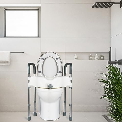 NIdreamCE Raised Toilet Seat Riser with Handles for Elderly,High Toilet Seat for Seniors Adjustable Height,Elevated Safety & Support for Pregnant& Disabled,Hip Surgery Recovery