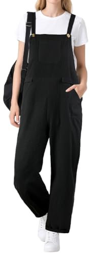 BSBUY Women's Dungarees Large Size Jumpsuits Long Bib Trousers Loose Casual Sleeveless Overall Plus Size Strappy Overalls Leisure One Piece Suit Black Bib Overalls with Pockets(XL)