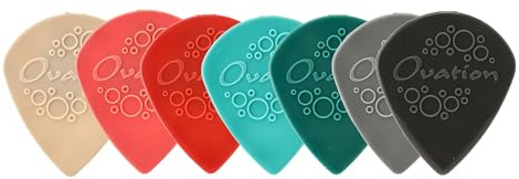 Ovation Diamond Picks Nylon Sharp Tip Plectrums - Super Grip - pointed - 7-piece mix set - 7 thicknesses from 0.46 mm to 1.40 mm - colour sorted - Made in Czech Republic