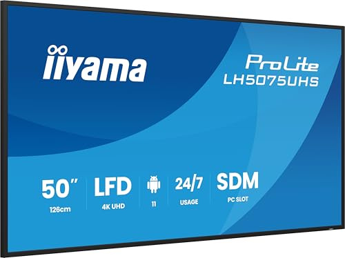 iiyama Prolite LH5075UHS-B2AG 125.7 cm / 49,5in 49.5 Inch Digital Signage Display VA LED 4K UHD HDMI DP in/Out Daisy Chain USB 2.0 RS-232c RJ45 Media Player Android 11 OS iiSignage² iiControl iiShare