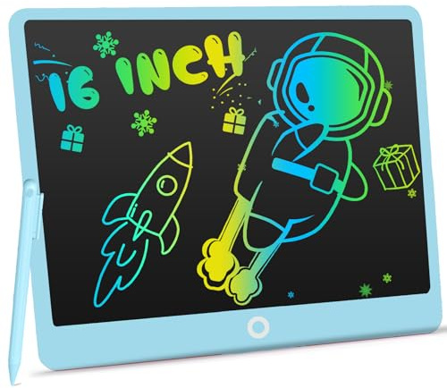 LCD Schreibtafel Kinder, Zaubertafel 16 Zoll, Umweltfreundlich Heller Bunten Schrift Pad Lernspielzeug, Geschenke für 3-8 Jährige Mädchen Jungen (Himmelblau)