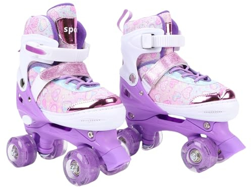 POENVFPO Rollschuhe für Kinder, in 4 Größen Verstellbare Rollschuhe mit ABEC Silent-Lagern und Blinkenden PU-Rädern, Schlittschuhe (L)