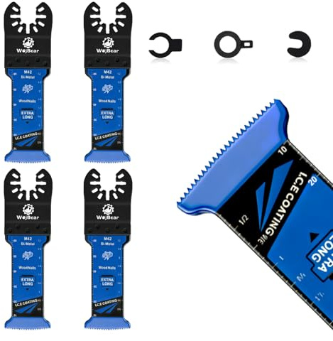 WojBear 4 Pcs Extra Long Multi Tool Metal Blades, M42 Cobalt Base with AlTiN Coating for Cutting Metal, Nails, Screws, and Bolts