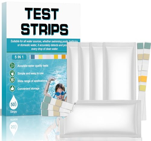 Tiras reactivas 5 en 1 para jacuzzi, Detectan rápidamente pH, alcalinidad total, dureza total, cloro libre y bromo.
