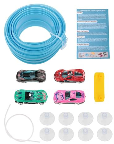 FytStycale Flexibles Rennbahn Set 4 Mini Auto Modell Doppelspur Rennstrecke Autorennbahn Spielzeug mit Biegbarem Gefälle Und Saugnäpfen Ermöglicht Beschleunigen, GrÜn