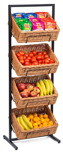 Prestige Wicker Wicker Baskets Display Floor Stand, Black, Large