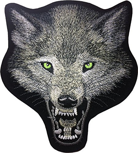 [Große Größe] Papapatch Wolfskopf Fox Roaring Biker Punk Ride Motorrad Kostüm Jacke Weste DIY bestickt Aufnähen Aufbügeln Aufnäher (Bügelkopf)