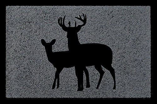 Interluxe TÜRMATTE Fußmatte Hirsch [ 3 ] Jäger Hobby Haustür Jagd Geschenk Viele Farben Dunkelgrau