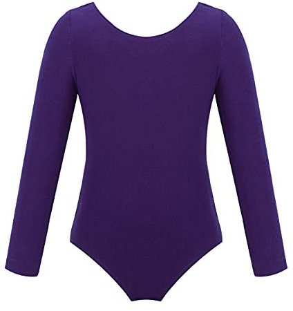 iEFiEL Kinder Mädchen Body Langarm Kurzarm Gymnastikanzug Trägerbody Ballettanzug Turnanzug Ballett Trikot Tanz Kleidung Dunkel Lila 140
