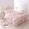 LELVA Bettwäsche-Set mit romantischem Rosenmuster, Bettrock, rosa Spitze, Rüschen, Blumenmuster, Shabby-Chic-Bettwäsche-Set, 4-teilig