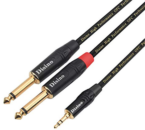 TISINO 3.5mm Mini Stereo Jack to Dual 6.35mm TS Mono Plug Y-Splitter Cable Stereo Breakout Cord Lead - 1m