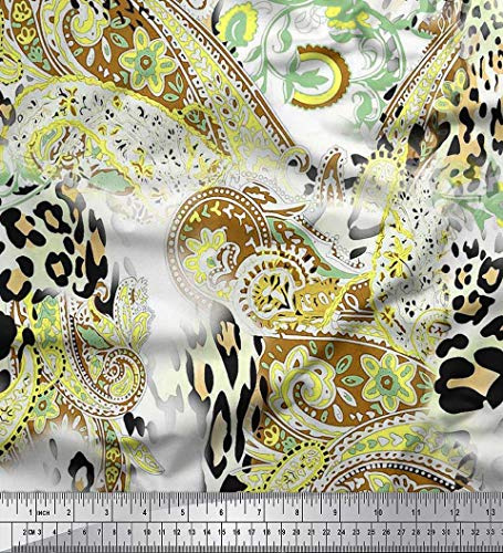 Soimoi Gelb Seide Stoff Paisley & Leopard Tierhaut Drucken Nahen Stoff 1 Meter 42 Zoll breit