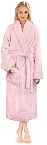 PAVILIA Premium Womens Plush Soft Robe Fluffy, Warm, Fleece Sherpa Shaggy Bathrobe (L/XL, Light Pink)