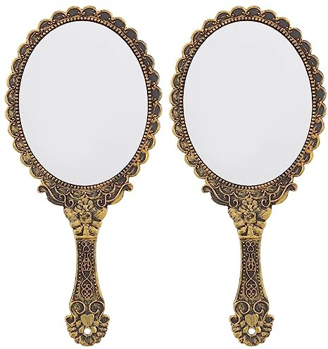 Beaupretty Vintage Hand Mirror - Portable Cosmetic Mirror for Salon & Travel, 2pcs (Gold)