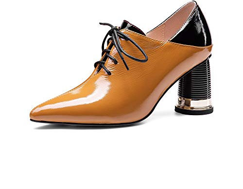 TinaCus, scarpe da donna in pelle verniciata a punta, fatte a mano, con tacco medio, stile casual, con tacco spesso, , 37 EU
