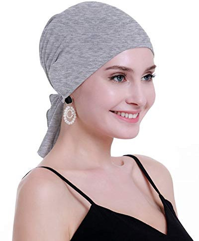 osvyo Bambus Chemo Kopftuch für Frauen mit Haarausfall - Krebspatienten Kopfbedeckung Turban in Versiegelter Verpackung LICHT FLECKING GRAU