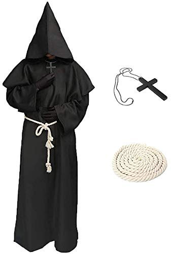 Xinlong Halloween Mönch Robe Priester Kostüm Herren Cosplay Mönchskostüm Mittelalter Renaissance Hooded Mönch Kostüm
