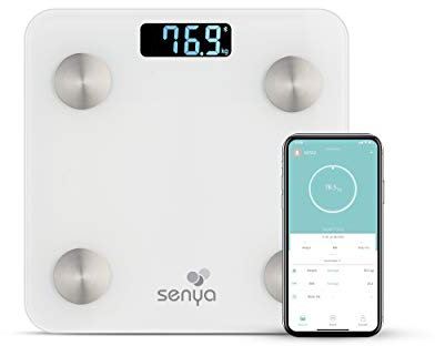 Senya Personenwaage mit Bluetooth, für eine tägliche Überwachung Ihrer Gesundheit über die Fitday-App, Weiß SYWB-S007, Glas